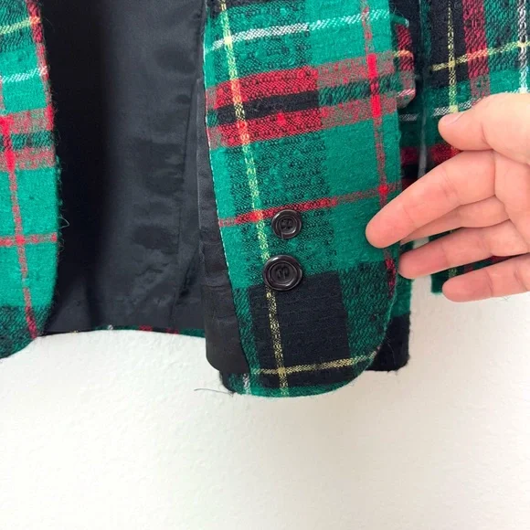 VTG Pendleton Wool Tartan Plaid Blazer Green Red Size 4 Petite - Picture 5 of 8